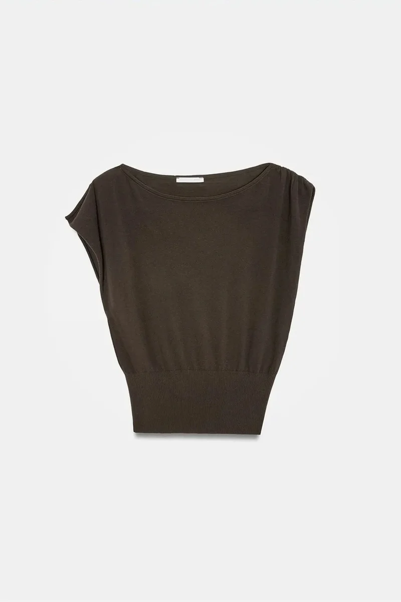Dilvin Coffee Brown DILVIN Off-Shoulder Sleeveless Crepe Blouse for Women | Best Price UAE