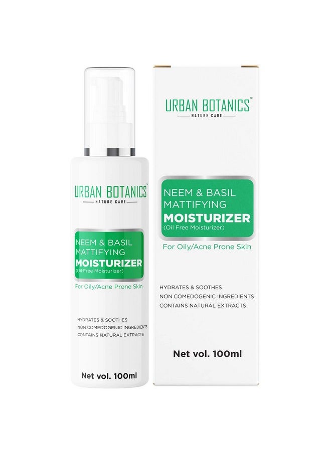 UrbanBotanics Urbanbotanics® Oil Free Moisturizer For Face - Mattifying Moisturiser Face Cream For Oily/Acne Prone/Normal Skin - With Neem & Basil Extract, Face Moisturizer For Women & Men - 100ml  - Image 1