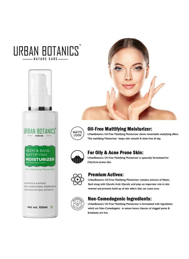 UrbanBotanics Urbanbotanics® Oil Free Moisturizer For Face - Mattifying Moisturiser Face Cream For Oily/Acne Prone/Normal Skin - With Neem & Basil Extract, Face Moisturizer For Women & Men - 100ml  - Image 4