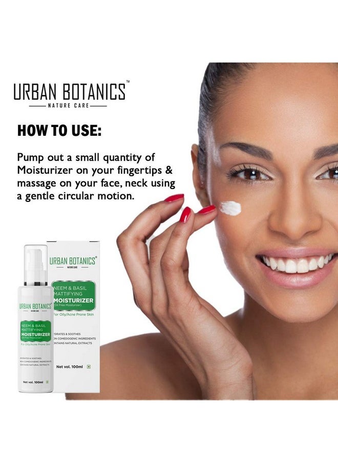 UrbanBotanics Urbanbotanics® Oil Free Moisturizer For Face - Mattifying Moisturiser Face Cream For Oily/Acne Prone/Normal Skin - With Neem & Basil Extract, Face Moisturizer For Women & Men - 100ml  - Image 2