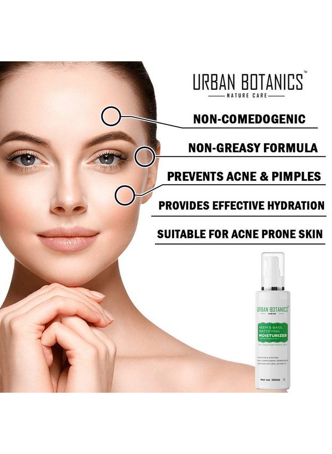 UrbanBotanics Urbanbotanics® Oil Free Moisturizer For Face - Mattifying Moisturiser Face Cream For Oily/Acne Prone/Normal Skin - With Neem & Basil Extract, Face Moisturizer For Women & Men - 100ml  - Image 3