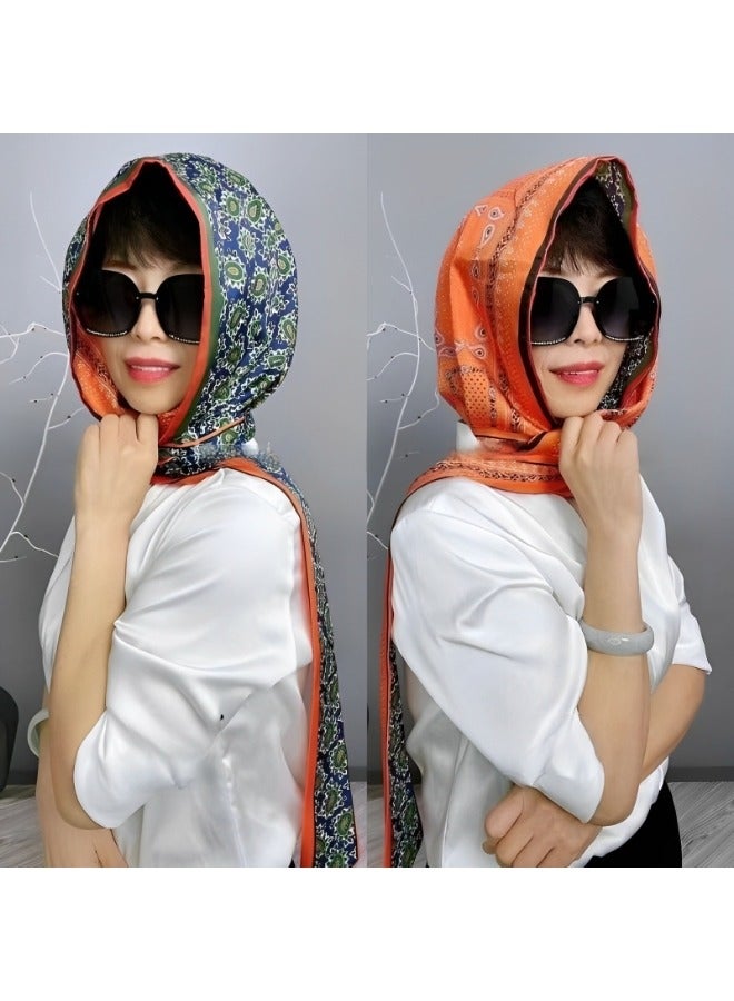 REOCLE Women's Turbans with Double Sided Sun Protection Turban Head Wraps Soft One Piece Hijab Long Turban Full Head Scarf Mulberry Silk Sunscreen Visor - Image 2