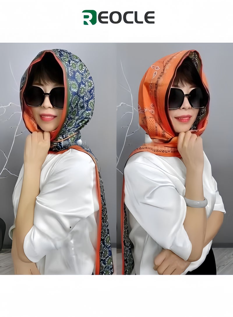 REOCLE Women's Turbans with Double Sided Sun Protection Turban Head Wraps Soft One Piece Hijab Long Turban Full Head Scarf Mulberry Silk Sunscreen Visor - Image 1