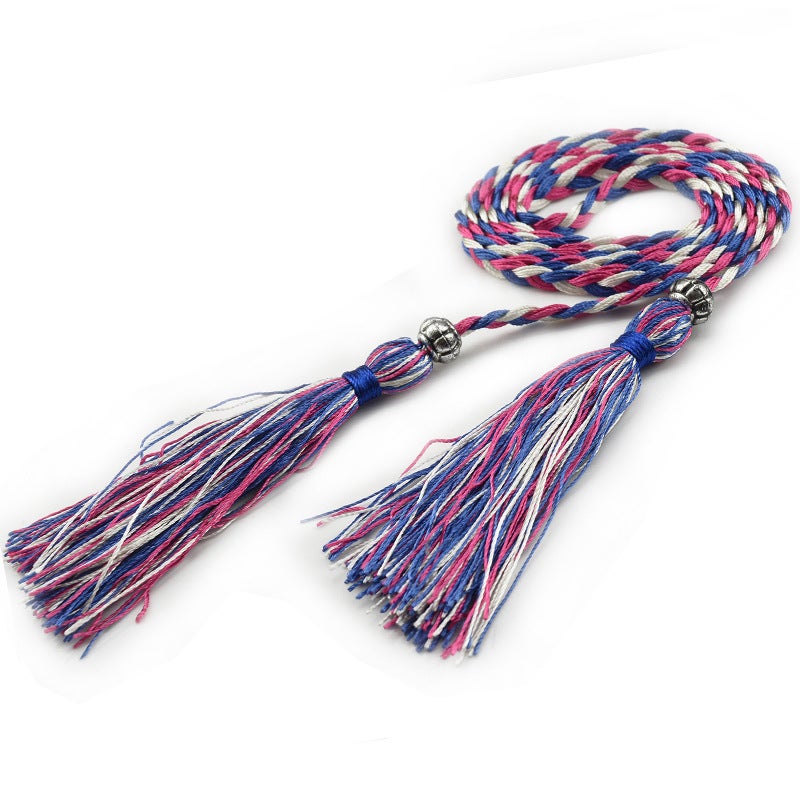 Braided Tassel Belt Ladies Skinny Butterfly Knot Rose Red White Blue 