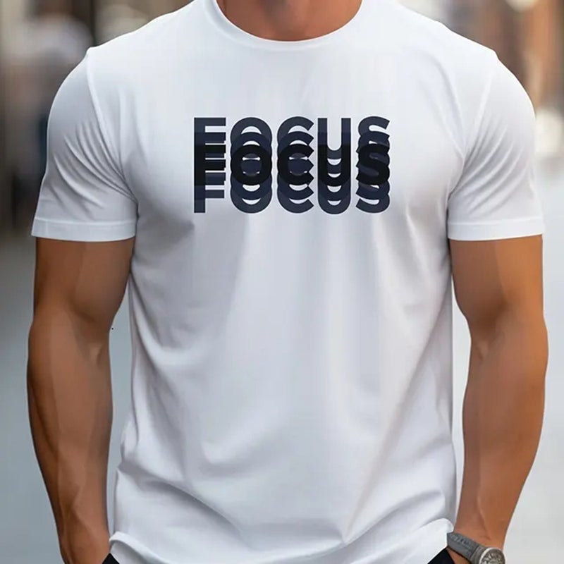Men's 100 Cotton Casual Sport Loose Large Focus Printed Round Neck Short Sleeve T-Shirt Top - Image 5