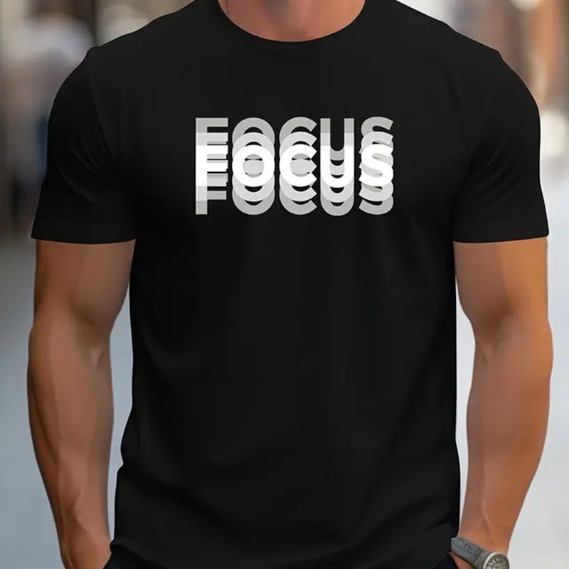 Men's 100 Cotton Casual Sport Loose Large Focus Printed Round Neck Short Sleeve T-Shirt Top - Image 2