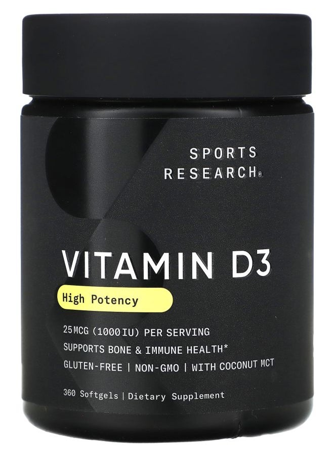 SPORTS RESEARCH Vitamin D3 High Potency 25 mcg (1000 IU) 360 Softgels 