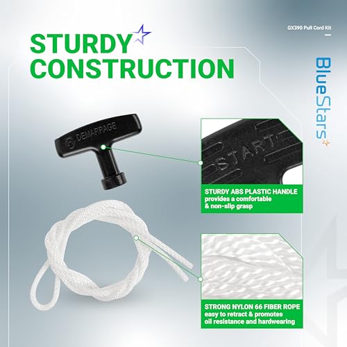 BlueStars GX390 Recoil Starter Handle with Rope - for Honda GX240 GX270 GX340 GX390 Generator 5000 6500 7000 8500 8750 9000 9500 Champion Predator 420cc 389cc, 145 cm 4.5mm 3/16in w/Starter Handle - Image 3