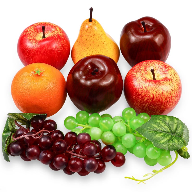 Ikosora 8 Pcs Fake Fruit Pack, Artificial Fruit Set for Decoration Home, Simulation Fruit Props for Party Decoration Kitchen Dining Table Display, Lifelike Faux Fruits Apple Grape Orange Pear - Image 5