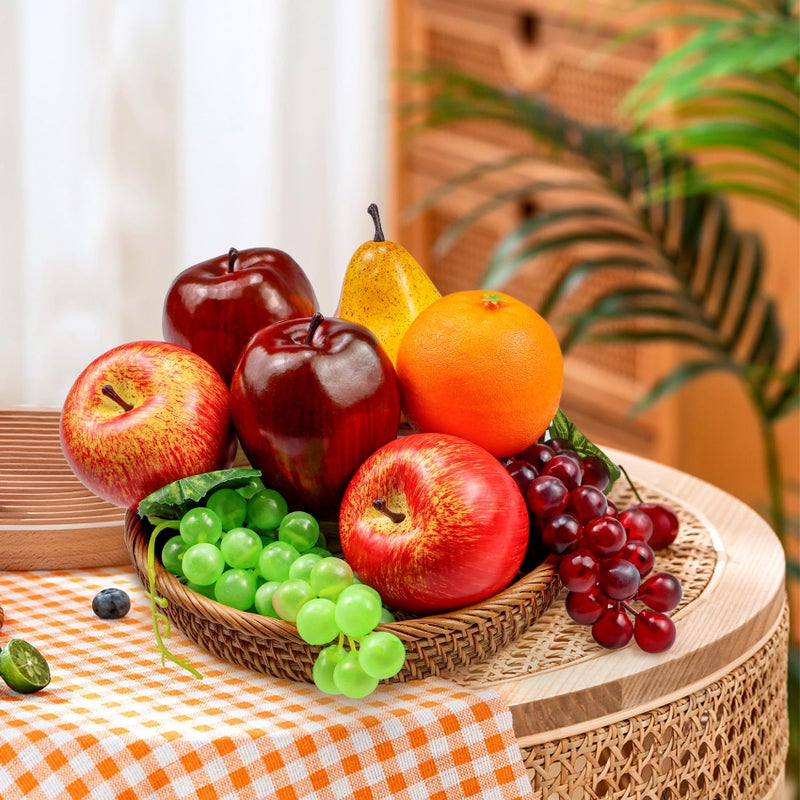 Ikosora 8 Pcs Fake Fruit Pack, Artificial Fruit Set for Decoration Home, Simulation Fruit Props for Party Decoration Kitchen Dining Table Display, Lifelike Faux Fruits Apple Grape Orange Pear - Image 4