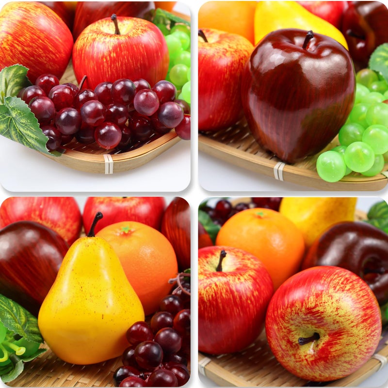 Ikosora 8 Pcs Fake Fruit Pack, Artificial Fruit Set for Decoration Home, Simulation Fruit Props for Party Decoration Kitchen Dining Table Display, Lifelike Faux Fruits Apple Grape Orange Pear - Image 3