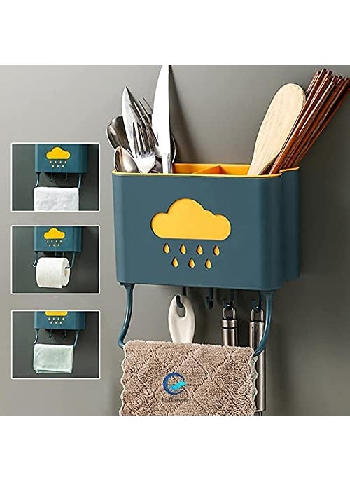 JK Enterprise JK Enterprise Self Adhesive Wall Mounted Kitchen Cutlery Spoon Fork Knife Chopstick Holder Organizer Stand Plastic Random Color 1pc  - Image 2