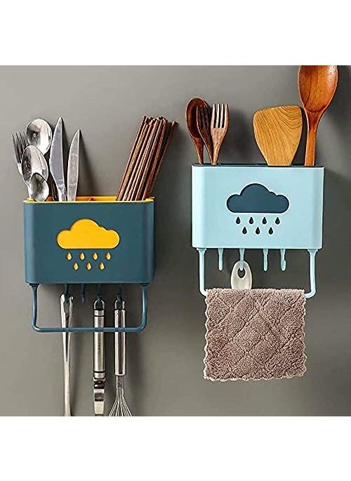 JK Enterprise JK Enterprise Self Adhesive Wall Mounted Kitchen Cutlery Spoon Fork Knife Chopstick Holder Organizer Stand Plastic Random Color 1pc  - Image 1