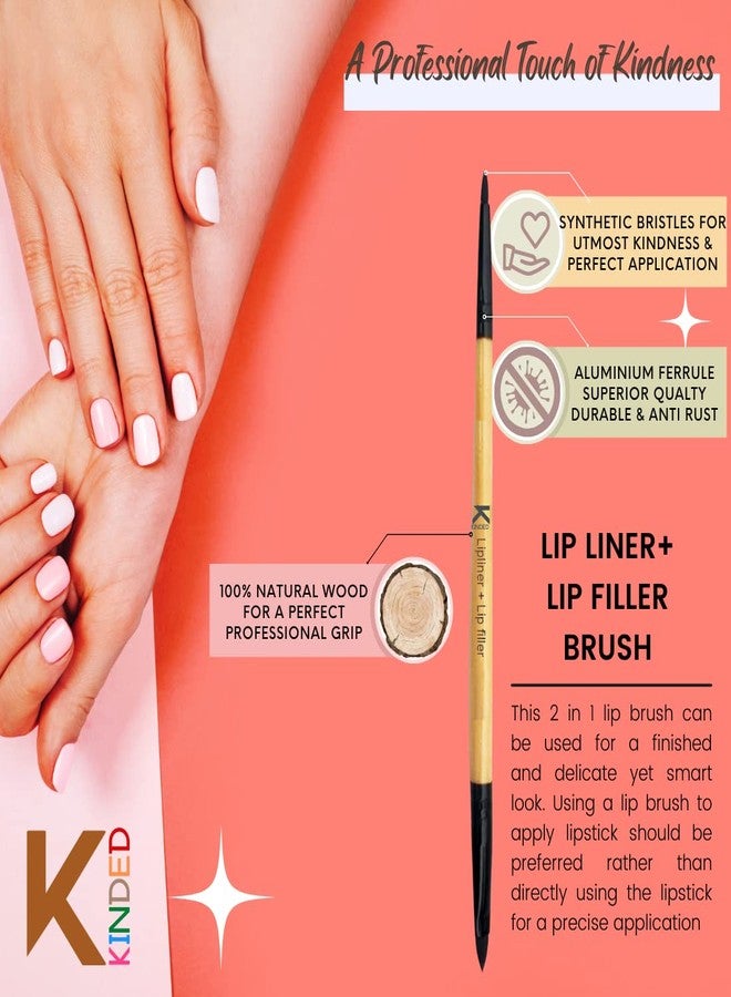 KINDED Lip Liner and Lip Filler Double Sided 2 in 1 Lipstick Gloss Applicator Brush Professional Series for Makeup with Smooth Soft Synthetic Bristles Anti Rust Aluminium Ferrule Wooden Handle Grip - Image 3