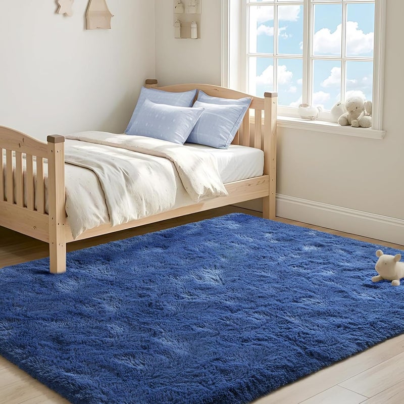 ISEAU Fluffy Rug Carpets Soft Shaggy Area Rug Indoor Floor Rugs for Kids Room Fuzzy Carpet Comfy Cute Nursery Rug Bedside Rug for Boys Girls Bedroom Living Room Home Decor Mat, 5ft x 8ft, Light Navy - Image 5