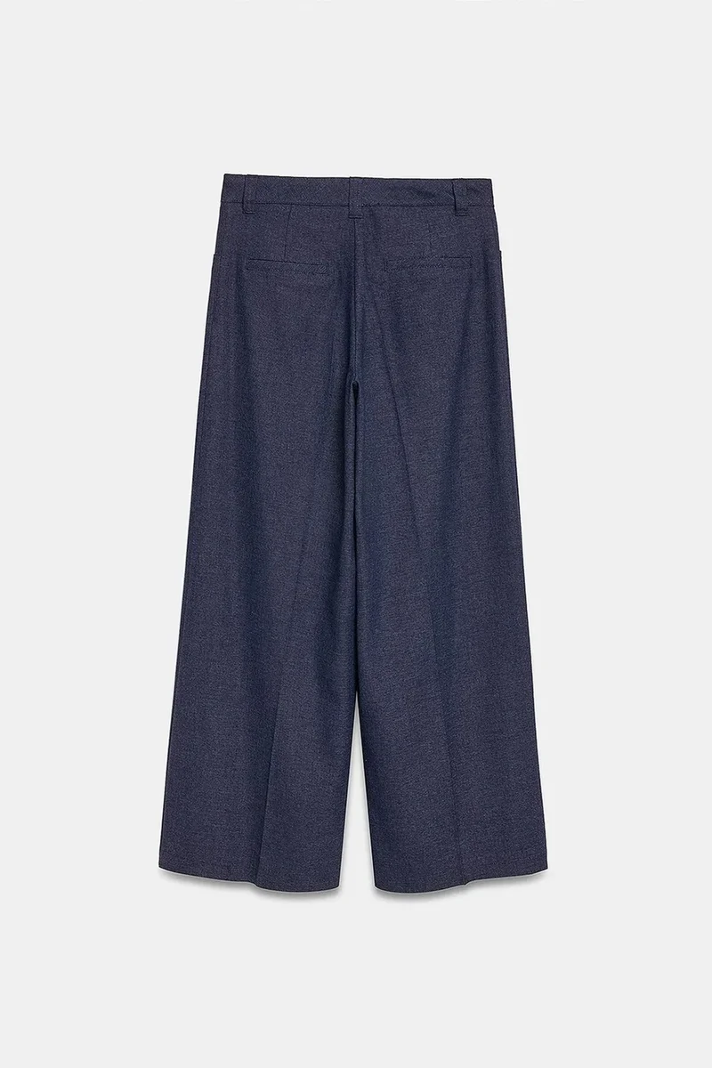 Dilvin Navy Blue DILVIN High-Waist Wide-Leg Pleated Trousers for Women | Best Price UAE