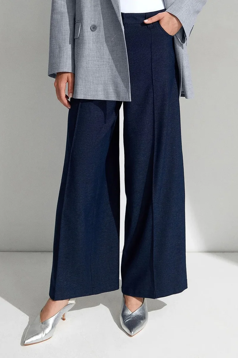 Dilvin Navy Blue DILVIN High-Waist Wide-Leg Pleated Trousers for Women | Best Price UAE