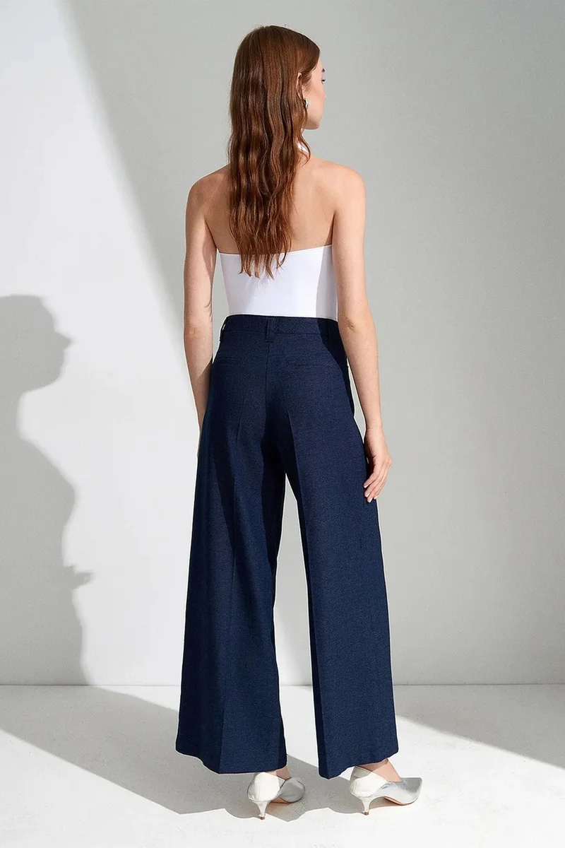 Dilvin Navy Blue DILVIN High-Waist Wide-Leg Pleated Trousers for Women | Best Price UAE