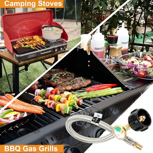 GrillAce RV Propane Hose Replacement with Gauge 2 Pack Camper Propane Hose for RV TwoStage Regulator Stainless Steel Braided 14 Male NPT and QCC 1 Inlet350PSI 15inch - Image 3