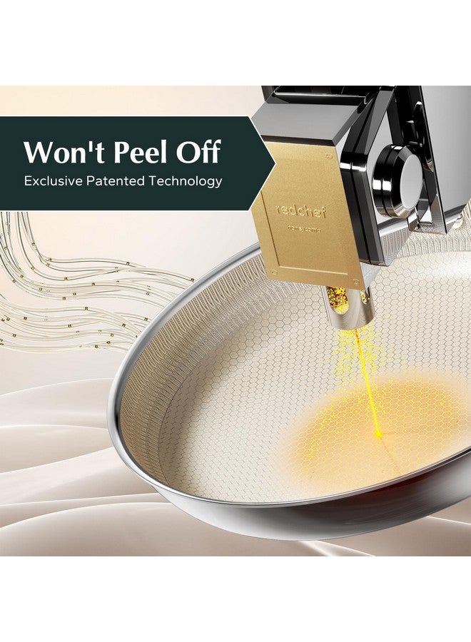 Redchef مقالي ريد شيف غير لاصقة، مقلاة سيراميك هجينة، مقلاة غير لاصقة بمقبض بارد، غير سامة، خالية من PFAS وPFOA وPTFE، آمنة للاستخدام في غسالة الأطباق والفرن، متوافقة مع جميع مواقد الطهي (8+10+12 بوصة) - Image 3