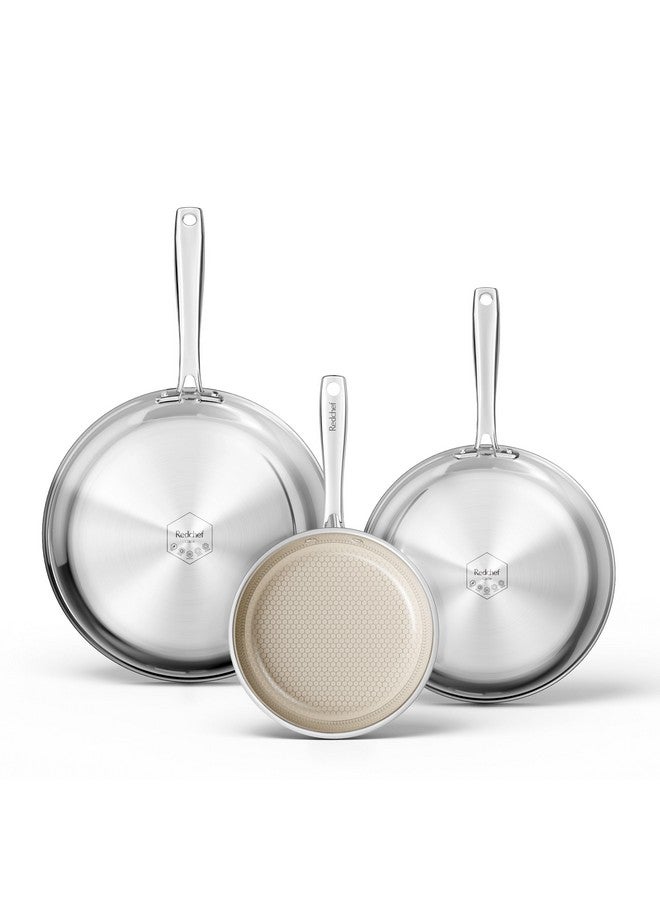 Redchef مقالي ريد شيف غير لاصقة، مقلاة سيراميك هجينة، مقلاة غير لاصقة بمقبض بارد، غير سامة، خالية من PFAS وPFOA وPTFE، آمنة للاستخدام في غسالة الأطباق والفرن، متوافقة مع جميع مواقد الطهي (8+10+12 بوصة) - Image 1