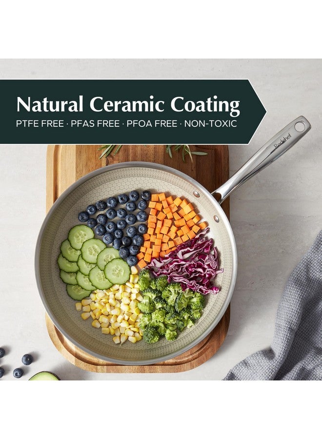 Redchef مقالي ريد شيف غير لاصقة، مقلاة سيراميك هجينة، مقلاة غير لاصقة بمقبض بارد، غير سامة، خالية من PFAS وPFOA وPTFE، آمنة للاستخدام في غسالة الأطباق والفرن، متوافقة مع جميع مواقد الطهي (8+10+12 بوصة) - Image 5