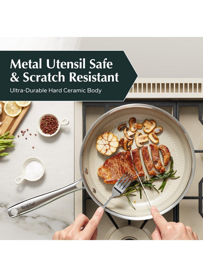 Redchef مقالي ريد شيف غير لاصقة، مقلاة سيراميك هجينة، مقلاة غير لاصقة بمقبض بارد، غير سامة، خالية من PFAS وPFOA وPTFE، آمنة للاستخدام في غسالة الأطباق والفرن، متوافقة مع جميع مواقد الطهي (8+10+12 بوصة) - Image 4