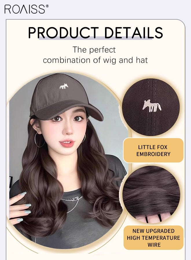 رويس باروكة شعر مستعار بني أسود طويل مموج مع غطاء للنساء، وصلة شعر مستعار متعددة الاستخدامات مصنوعة من ألياف صناعية مقاومة للحرارة للاستخدام اليومي في الحفلات، طبيعية وناعمة، 50 سم (20 بوصة) - Image 4