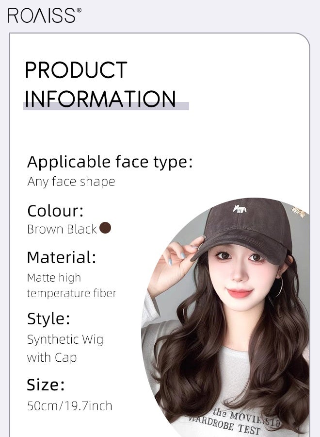 رويس باروكة شعر مستعار بني أسود طويل مموج مع غطاء للنساء، وصلة شعر مستعار متعددة الاستخدامات مصنوعة من ألياف صناعية مقاومة للحرارة للاستخدام اليومي في الحفلات، طبيعية وناعمة، 50 سم (20 بوصة) - Image 2