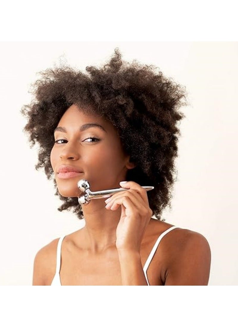 Face Roller Massager - Skin Care Tightens & Tones Appearance, Improves Complexion, and Reduces Aging Wrinkles, Silver - Image 3