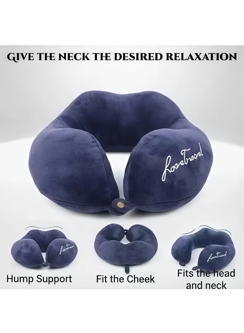 XiuWoo Travel Pillow 100% Memory Foam Pillow,Memory Foam Neck Pillow Airplane Neck Pillow Neck & Head Support Pillow Suitable for Sleeping Rest,Soft Airplane Travel Pillow with 360° Head Support, for Airplane Train Car Bus(Dark Blue) - Image 4