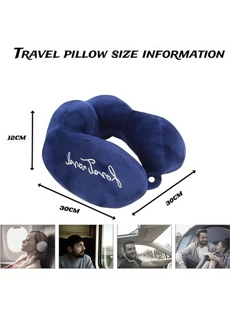 XiuWoo Travel Pillow 100% Memory Foam Pillow,Memory Foam Neck Pillow Airplane Neck Pillow Neck & Head Support Pillow Suitable for Sleeping Rest,Soft Airplane Travel Pillow with 360° Head Support, for Airplane Train Car Bus(Dark Blue) - Image 2
