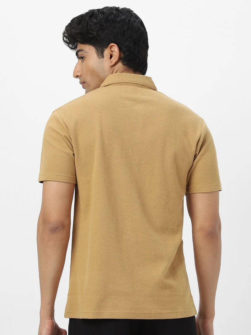 Urbano Fashion  Urbano Fashion Men's Beige Textured Regular Fit Half Sleeve Cotton Polo T-Shirt  | Best Price UAE