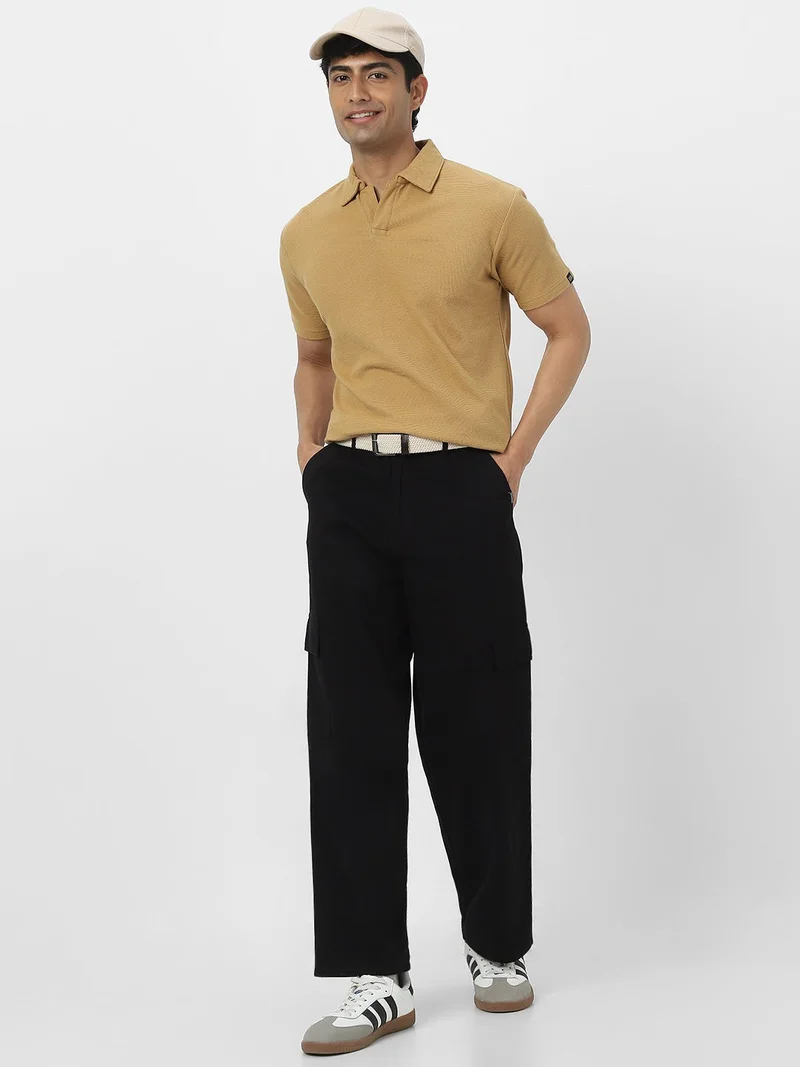 Urbano Fashion  Urbano Fashion Men's Beige Textured Regular Fit Half Sleeve Cotton Polo T-Shirt  | Best Price UAE