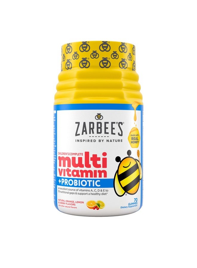 Zarbee's Kid's Complete Daily Multivitamin + Probiotic Gummies with Vitamins A B C D E & zinc for Digestive Health Easy To Chew, Natural Fruit 70 Count - Image 1