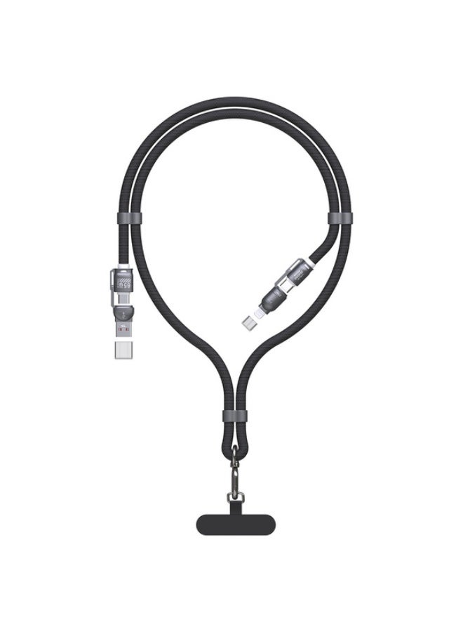 Dudao L20MAX 4in1 Cable / Lanyard USB-A / USB-C / Lightning PD QC 65W 1.5m - Black - Image 1
