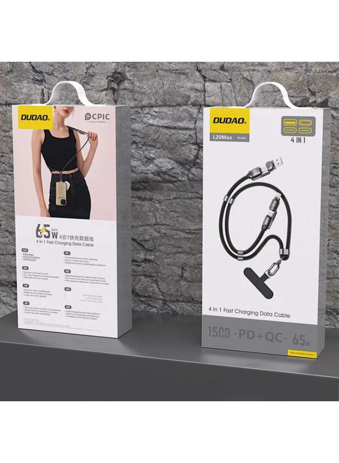 Dudao L20MAX 4in1 Cable / Lanyard USB-A / USB-C / Lightning PD QC 65W 1.5m - Black - Image 2