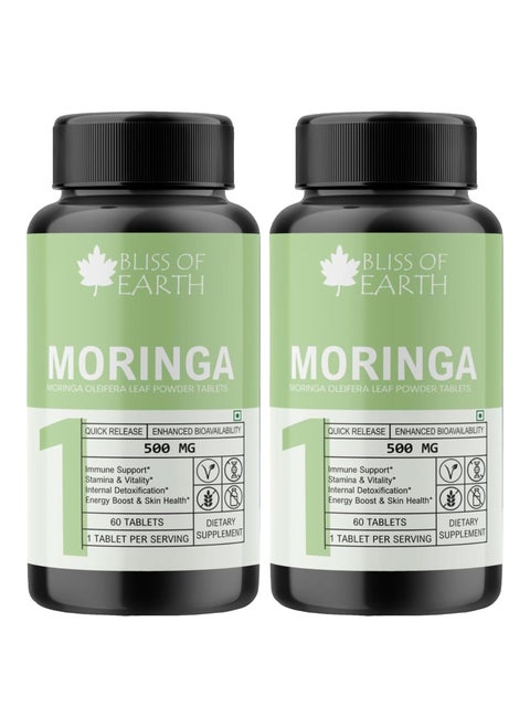 Moringa Tablets 500mg Moringa Oleifera Green great for immunity Energy & Metabolism 60 Tablets Pack of 2