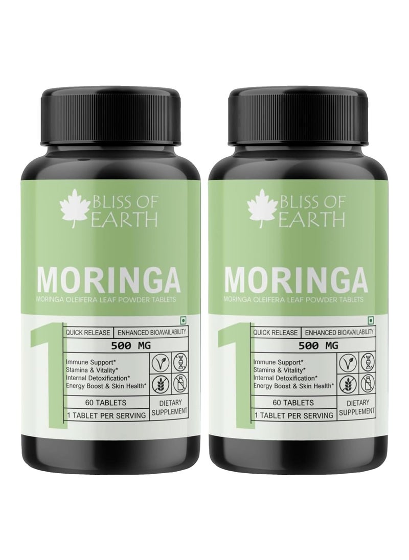 BLISS OF EARTH Moringa Tablets 500mg Moringa Oleifera Green great for immunity Energy & Metabolism 60 Tablets Pack of 2 