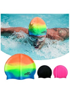 Generic Luxury soft silicone swimming cap to cover the ears for long hair with a comfortable 3D design for men and women multi-color  - Image 1