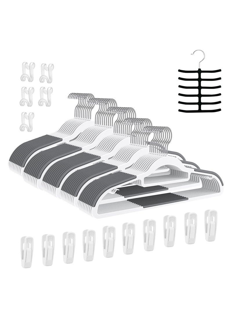 TYCOM Clothes Hangers Heavy Duty Durable Standard Clothes Hanger Plastic Suit Coat Shirt Hangers 50 Pack Space Saving Clothes Hanger With Rubber Coating 16.5 Inches 50pcs Light Grey  - Image 1