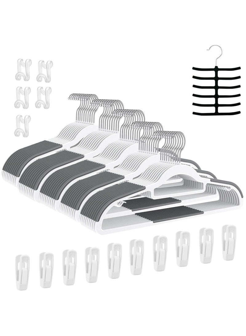 TYCOM Clothes Hangers Heavy Duty Durable Standard Clothes Hanger Plastic Suit Coat Shirt Hangers 50 Pack Space Saving Clothes Hanger With Rubber Coating 16.5 Inches 50pcs Light Grey - Image 1