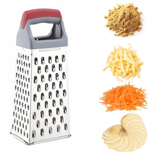 Brunchy Stainless Steel Grater & Slicer for Kitchen, Multi-Purpose Steel Kitchen Items, Professional Cheese Grater, Stainless Steel Chopper, Vegetable & Ginger Crusher Tool (1, Red) - Image 4