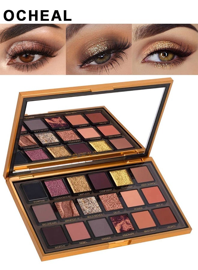 OCHEAL Empowered Eyeshadow Palette Multicolour, 18 Colors Matte Shimmer Glitter Multi Reflective Shades Ultra Pigmented Makeup Eye Shadow Powder Waterproof Eye Shadow - Image 1