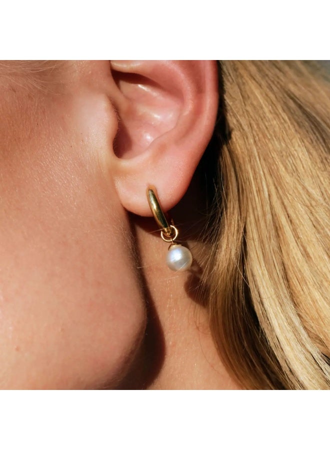 Luxuria Round pearl earrings, plated with 18-karat gold. - Image 2