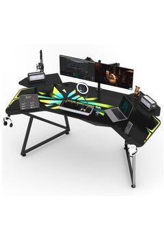 بينغ جنرال طاولة الألعاب المزودة بمصابيح RGB ومكتب كمبيوتر وأرفع الكأس وسماعة الرأس طاولة الألعاب المزودة بسعة مكبرات الصوت القابلة للإزالة مع الماوس المغطاة بالكامل  - Image 1