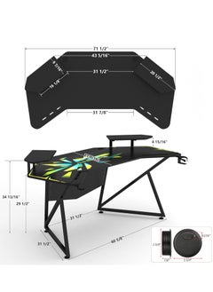 بينغ جنرال طاولة الألعاب المزودة بمصابيح RGB ومكتب كمبيوتر وأرفع الكأس وسماعة الرأس طاولة الألعاب المزودة بسعة مكبرات الصوت القابلة للإزالة مع الماوس المغطاة بالكامل  - Image 3