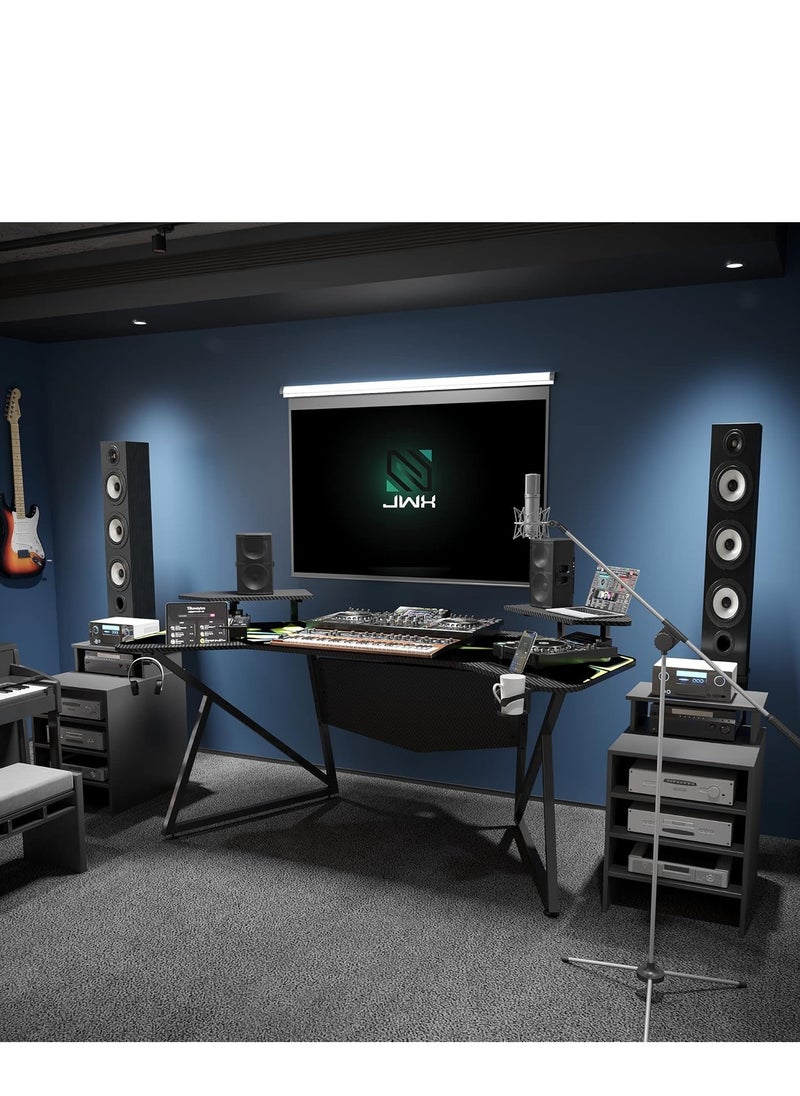 PENG GENERAL - Gaming Desk Table With RGB light, Computer Desk, Cup Holder and Headphone Hook Gamer Workstation Game Table with Removable Speaker Stand Full Coverage Mouse - Image 1