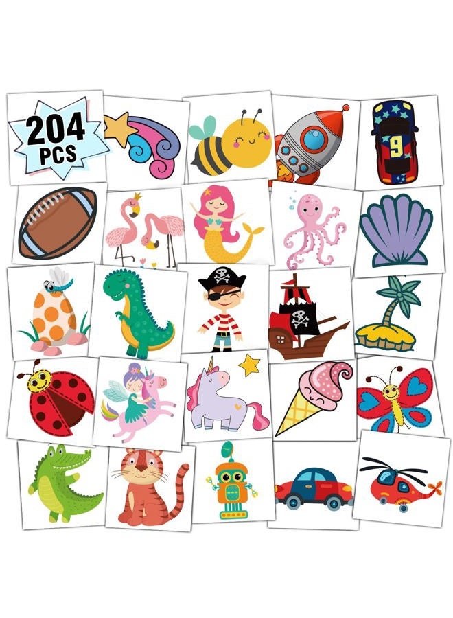 Partywind Kids Temporary Tattoos, 204 PCS Fake Tattoo Stickers for Kids Party Supplies Favors Decorations, Surprise Birthday Gifts Goodie Bag Stuffers (Individually Wrapped) - Image 1