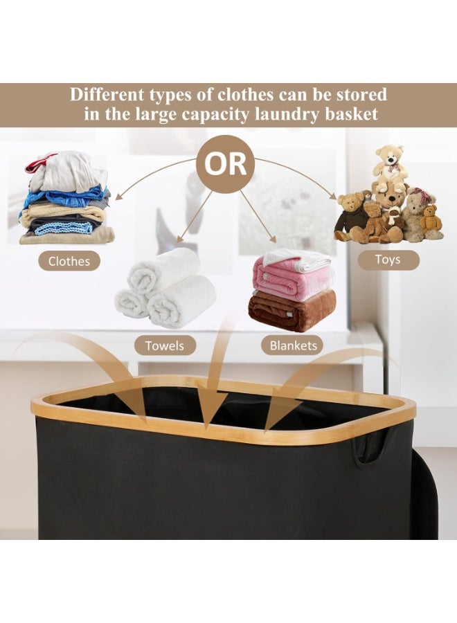 KITCHENOO Laundry basket with lid, large 110L laundry basket with handle and lid, foldable clothes organizer basket with removable inner bag for clothes, toys and towels - Black - Image 3